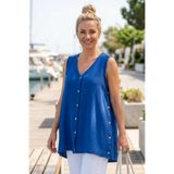 Chiccy Saks Mavisi V Yaka Kolsuz Düğmeli Yanları Düğmeli Casual Müslin Oversize Dokuma Bluz 68 60