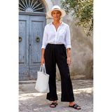 Chiccy Siyah Astarlı Brodeli Lastikli Bel Casual Organze Kumaş Dokuma Pantolon 103 65