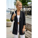 Chiccy Siyah Kimono Yaka 3/4 Kol Düğmeli Çift Cepli Casual Flamlı Pamuklu Kumaş Dokuma Ceket 85 60