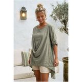 Chiccy Yeşil Yuvarlak Yaka 3/4 Kol İkili Set Casual Pamuklu Salaş Dokuma Bluz 80 63