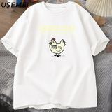 Chicken Game Don't Look At The Chicken Funny T Shirts Cotton Short Sleeve O Neck Graphic Tees - Beyaz
