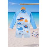 CHİCKİDSWEAR Erkek Çocuk Uzun Kollu Şortlu Tulum Mayo Ve Bone Seti uv Korumalı
