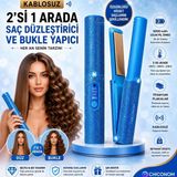 Chiconom Kablosuz Saç Düzleştirici & Bukle Yapıcı Titanyum Plaka 3 Isı Ayarı 5000 Mah Hafif Taşınabilir - Mavi