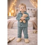Chicsy Baby Bebek Düğmeli Pijama Takımı Yumuşak Kumaş Uzun Kollu Rahat Kesim Erkek Bebek Uyku Takımı - Gri - 12 - 18 Ay