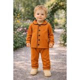 Chicsy Baby Bebek Düğmeli Pijama Takımı Yumuşak Kumaş Uzun Kollu Rahat Kesim Erkek Bebek Uyku Takımı - Turuncu - 18 - 24 Ay