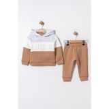 Chicsy Baby Bebek Mevsimlik 2’li Takım Kapüşonlu Kabartma Yazılı Sweatshirt ve Eşofman Altı - Kahverengi - 6 - 9 Ay