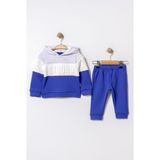 Chicsy Baby Bebek Mevsimlik 2’li Takım Kapüşonlu Kabartma Yazılı Sweatshirt ve Eşofman Altı - Mavi - 6 - 9 Ay