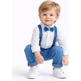 Chicsy Baby Erkek Bebek Askılı Pantolon Takım Papyonlu Şık Çocuk Kombin - Mavi - 9 - 12 Ay