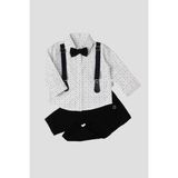 Chicsy Baby Erkek Bebek Askılı Papyonlu Takım Gömlek Pantolon 3’lü Set - 6 Ay - Açık Gri