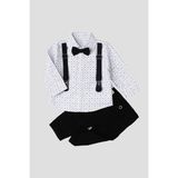 Chicsy Baby Erkek Bebek Askılı Papyonlu Takım Gömlek Pantolon 3’lü Set - 6 Ay - Beyaz
