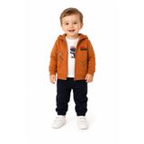 Chicsy Baby Erkek Bebek Dino Baskılı Kapüşonlu 3lü Takım Fermuarlı Hırka Tişört Pantolon