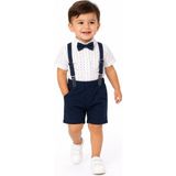 Chicsy Baby Erkek Bebek Papyonlu Askılı Şort Takımı Kısa Kollu Gömlek ve Şort 3\'lü Takım Özel Gün Kombini - 12 - 18 Ay - Lacivert