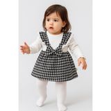 Chicsy Baby Fiyonklu Askılı Ekose Desenli Kız Bebek Elbise Takım Prenses Kesim Doğum Günü İçin - 12 - 18 Ay - Siyah