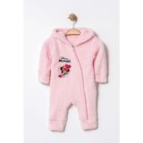 Chicsy Baby Kışlık Kapüşonlu Fermuarlı Tulum %100 Pamuk Pembe Minnie Mouse Desenli Tatlı Kız Bebek - 0-3 M