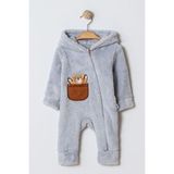 Chicsy Baby Kışlık Tatlı Ayıcık Cepli Kapüşonlu Welsoft Fermuarlı Bebek Tulum - Gri - 3-6 M