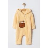 Chicsy Baby Kışlık Tatlı Ayıcık Cepli Kapüşonlu Welsoft Fermuarlı Bebek Tulum - Sarı - 9 - 12 Ay