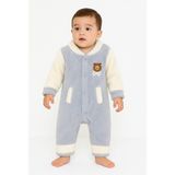Chicsy Baby Kışlık Tatlı Ayıcık Cepli Welsoft Fermuarlı Kışlık Bebek Tulum - Gri - 9 - 12 Ay