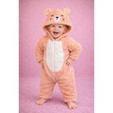 Chicsy Baby Kışlık Tatlı Ayıcık Figürlü Kapüşonlu Peluş Bebek Tulum - Somon - 2 Yaş