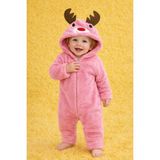 Chicsy Baby Kışlık Tatlı Bebek Peluş Astronot Tulum Kapüşonlu Geyik Figürlü, Fermuarlı Kışlık Tulum - Pembe - 0-3 M