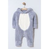 Chicsy Baby Kışlık Tatlı Erkek Bebek Peluş Kapüşonlu Fermuarlı Tulum - Gri - 3-6 M