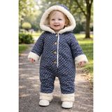 Chicsy Baby Kışlık Tatlı Içi Kürklü, Kapüşonlu, Düğmeli, Kışlık Bebek Tulum - Lacivert - 3-6 M