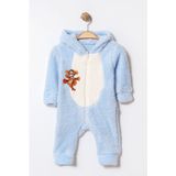 Chicsy Baby Kışlık Tatlı Kaplan Nakışlı Fermuarlı Welsoft Bebek Tulum - Mavi - 0-3 M
