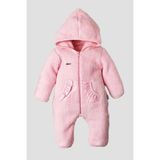 Chicsy Baby Kışlık Tatlı Kız Bebek Peluş Tulum Kapüşonlu Fermuarlı Kışlık Polar Tulum - Pembe - 3 Ay