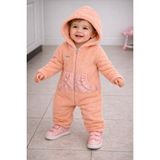 Chicsy Baby Kışlık Tatlı Kız Bebek Peluş Tulum Kapüşonlu Fermuarlı Kışlık Polar Tulum - Somon - 6-9 M