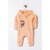 Chicsy Baby Kışlık Tatlı Kız Bebek Welsoft Minnie Mouse Kapüşonlu Fermuarlı Tulum - Somon - 6-9 M