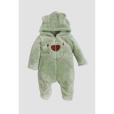 Chicsy Baby Kışlık Tatlı Peluş Ayıcık Nakışlı Welsoft Tulum - Yeşil - 0-3 M