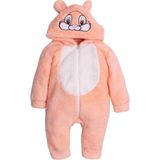 Chicsy Baby Kışlık Tatlı Peluş Kapüşonlu Tavşan Nakışlı Bebek Çocuk Welsoft Tulum - Somon - 2 Yaş