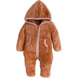 Chicsy Baby Kışlık Tatlı Peluş Pamuklu Cepli Kapüşonlu Bebek Çocuk Welsoft Tulum - Kahverengi - 6-9 M