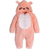 Chicsy Baby Kışlık Tatlı Peluş Pamuklu Göz Nakışlı Kapüşonlu Bebek Çocuk Welsoft Tulum - 3 Yaş - Somon