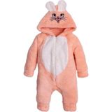 Chicsy Baby Kışlık Tatlı Peluş Pamuklu Tavşan Nakışlı Kapüşonlu Welsoft Tulum - Somon - 0-3 M