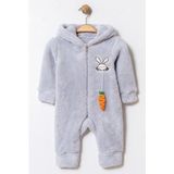 Chicsy Baby Kışlık Tatlı Peluş Tavşan Desenli Kapüşonlu Fermuarlı Bebek Tulum - Gri - 0-3 M