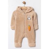 Chicsy Baby Kışlık Tatlı Peluş Tavşan Desenli Kapüşonlu Fermuarlı Bebek Tulum - Kahverengi - 9 - 12 Ay