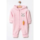 Chicsy Baby Kışlık Tatlı Peluş Tavşan Desenli Kapüşonlu Fermuarlı Bebek Tulum - Pembe - 0-3 M