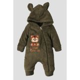 Chicsy Baby Kışlık Tatlı Penguen Kapüşonlu Peluş Bebek Tulum - Haki - 3 Ay