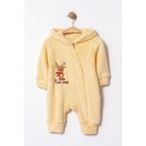 Chicsy Baby Kışlık Tatlı Ren Geyikli Nakışlı Kapüşonlu Welsoft Fermuarlı Bebek Tulum - Sarı - 3-6 M