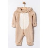 Chicsy Baby Kışlık Tatlı Tavşan Kulaklı Kapüşonlu Welsoft Fermuarlı Bebek Tulum - Bej - 3-6 M