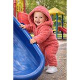 Chicsy Baby Kışlık Tatlı Unisex Kapüşonlu Peluş Fermuarlı Bebek Tulum - Gül Kurusu - 9 Ay