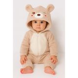 Chicsy Baby Kışlık Tatlı Welsoft Fermuarlı Kapüşonlu Göğüs Detaylı Bebek Tulum - Bej - 6-9 M