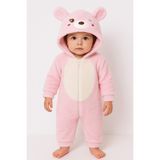Chicsy Baby Kışlık Tatlı Welsoft Fermuarlı Kapüşonlu Göğüs Detaylı Bebek Tulum - Pembe - 3-6 M