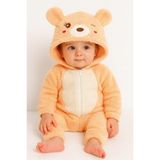 Chicsy Baby Kışlık Tatlı Welsoft Fermuarlı Kapüşonlu Göğüs Detaylı Bebek Tulum - Somon - 0-3 M