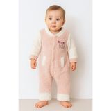 Chicsy Baby Kışlık Tatlı Welsoft Hi Yazılı Nakışlı Fermuarlı Alttan Çıtçıtlı Bebek Tulum - Bej - 0-3 M