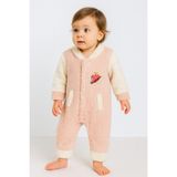 Chicsy Baby Kışlık Tatlı Welsoft Kalpli Nakışlı Kolay Giyimli Kapüşonsuz Bebek Tulum - Bej - 0-3 M