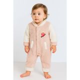 Chicsy Baby Kışlık Tatlı Welsoft Kalpli Nakışlı Kolay Giyimli Kapüşonsuz Bebek Tulum - Ekru - 3-6 M