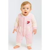 Chicsy Baby Kışlık Tatlı Welsoft Kalpli Nakışlı Kolay Giyimli Kapüşonsuz Bebek Tulum - Pembe - 0-3 M