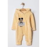 Chicsy Baby Kışlık Tatlı Welsoft Mickey Mouse Nakışlı Fermuarlı Kapüşonlu Bebek Tulum - Sarı - 3-6 M