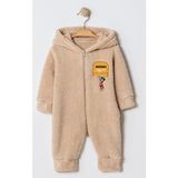 Chicsy Baby Kışlık Tatlı Welsoft Mickey Nakışlı Fermuarlı Kapüşonlu Bebek Tulum - Bej - 0-3 M
